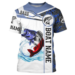 Bass Fishing blue camo American Flag Custom name & boat name performance Long Sleeve Fishing Shirts NQS5190