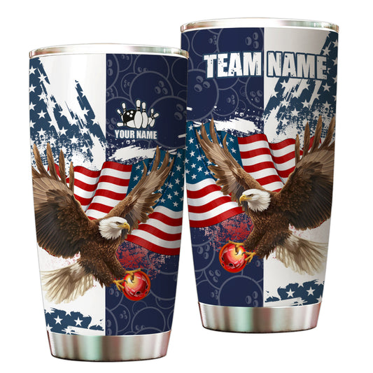 Red, White and Blue American Flag custom Bowling Camo Eagle Bowling Stainless Steel Tumbler Cup NQS9862