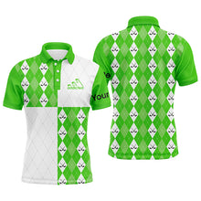 Load image into Gallery viewer, Golf addicted Mens golf polo shirts custom green and white golf ball clubs argyle plaid pattern golf NQS5438