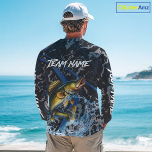 Custom Walleye Fishing Camo Long Sleeve Fishing Shirts, Personalized Walleye Fishing Team Jerseys NQS9938