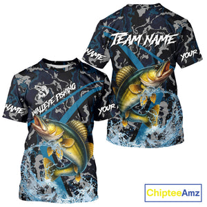 Custom Walleye Fishing Camo Long Sleeve Fishing Shirts, Personalized Walleye Fishing Team Jerseys NQS9938