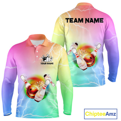 Gradient colorful rainbow lightning thunder storm Bowling Shirts for Men Custom Team Bowling jerseys NQS9941