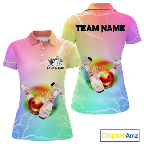 Gradient colorful rainbow lightning thunder storm Bowling Shirts for Women Custom Team Bowling jerseys NQS9941