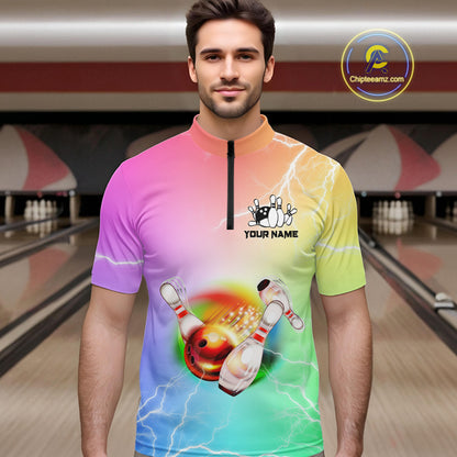 Gradient colorful rainbow lightning thunder storm Bowling Shirts for Men Custom Team Bowling jerseys NQS9941