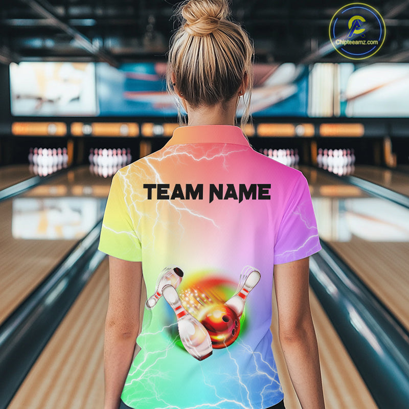 Gradient colorful rainbow lightning thunder storm Bowling Shirts for Women Custom Team Bowling jerseys NQS9941