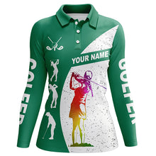 Load image into Gallery viewer, Green and white golf shirt custom name golf polo shirts women&#39;s, best golf gifts NQS5685
