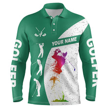 Load image into Gallery viewer, Green and white golf shirt custom name mens polo golf shirts, best golf gifts NQS5685