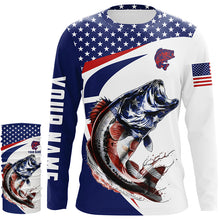 Load image into Gallery viewer, Red white and blue Largemouth Bass fishing American flag patriotic Custom UV protection Fishing Shirts NQS5689