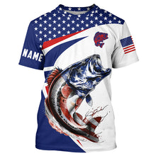 Load image into Gallery viewer, Red white and blue Largemouth Bass fishing American flag patriotic Custom UV protection Fishing Shirts NQS5689