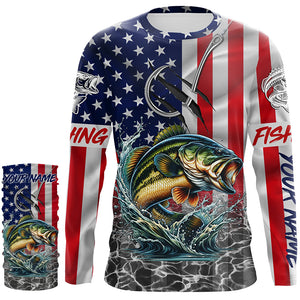 American Flag Bass Fish hook Custom long sleeve performance Fishing Shirts, Bass Fishing jerseys NQS5690