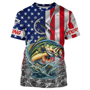 American Flag Bass Fish hook Custom long sleeve performance Fishing Shirts, Bass Fishing jerseys NQS5690