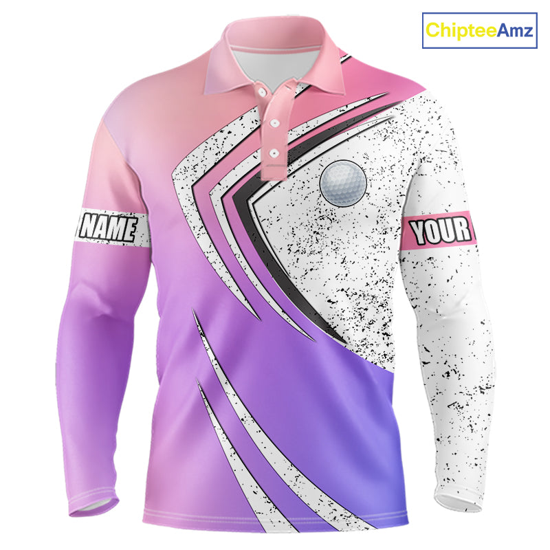 Mens golf polo shirts purple gradient pattern custom team golf shirts, golf tops for men NQS10089