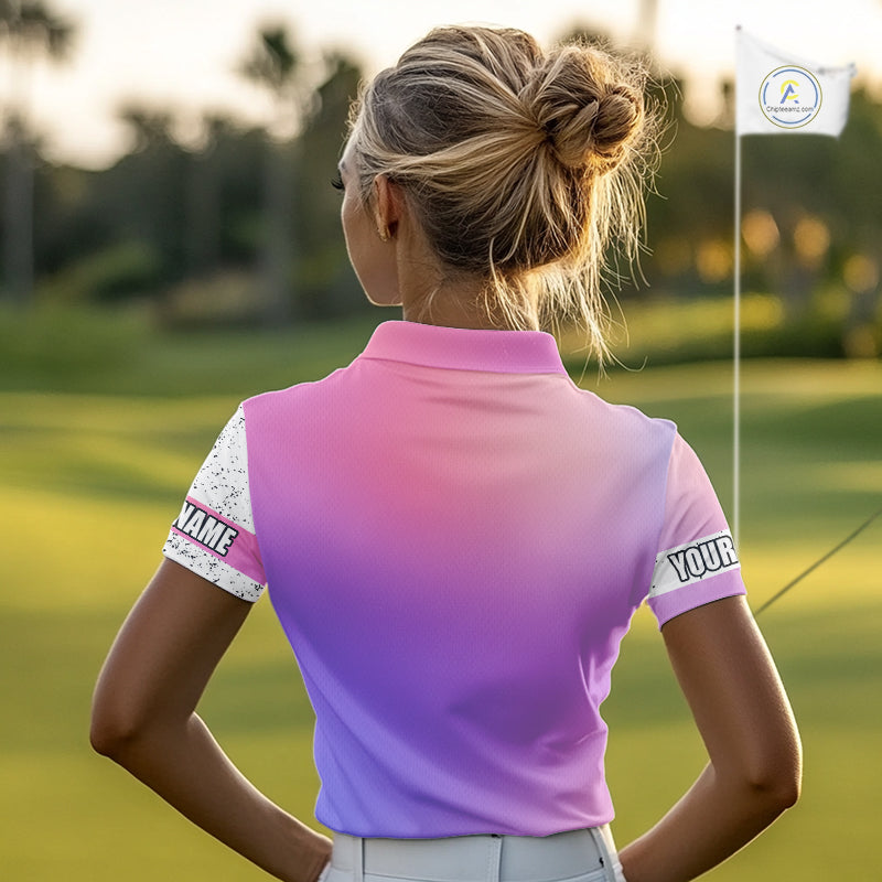 Women golf polo shirts purple gradient pattern custom team golf shirts, golf tops for ladies NQS10089
