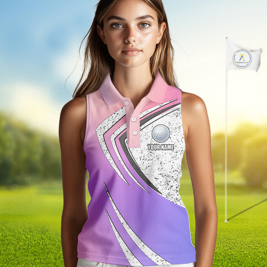 Women sleeveless golf polo shirts purple gradient custom team golf shirts, golf tops for ladies NQS10089