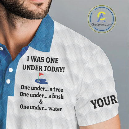 Blue argyle white Men golf polo shirt custom I was one under today one under a tree, a bush and water NQS10090