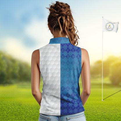 Blue white Womens Sleeveless polo shirt custom I was one under today one under a tree, a bush & water NQS10090