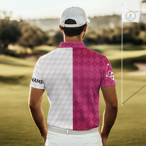 Pink argyle white Men golf polo shirt custom I was one under today one under a tree, a bush and water NQS10091