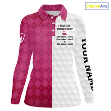 Load image into Gallery viewer, Pink argyle white Women golf polo shirt custom I was one under today one under a tree, a bush &amp; water NQS10091