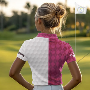 Pink argyle white Women golf polo shirt custom I was one under today one under a tree, a bush & water NQS10091