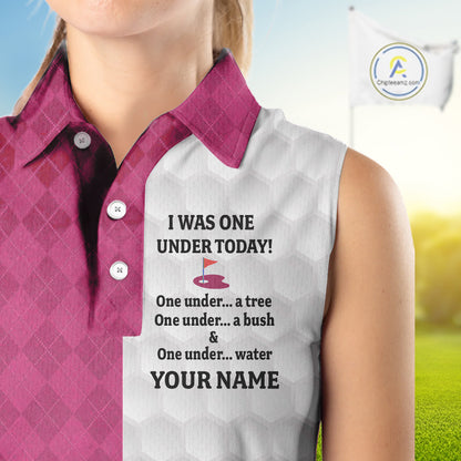 Pink white Womens Sleeveless polo shirt custom I was one under today one under a tree, a bush & water NQS10091