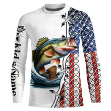 Load image into Gallery viewer, Largemouth Bass fishing American flag patriotic 4th July Custom name performance fishing shirts NQS2072