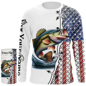 Largemouth Bass fishing American flag patriotic 4th July Custom name performance fishing shirts NQS2072