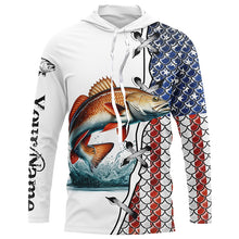 Load image into Gallery viewer, Redfish puppy drum fishing American flag patriotic 4th July Custom performance fishing shirts NQS2073