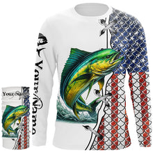 Load image into Gallery viewer, Mahi mahi fishing American flag patriotic 4th July Custom performance fishing shirts NQS2074