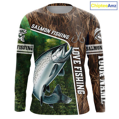 Personalized Chinook Salmon Fishing Shirts, Love Fishing Camo fish on 3D All Over Printed Shirts NQS5899