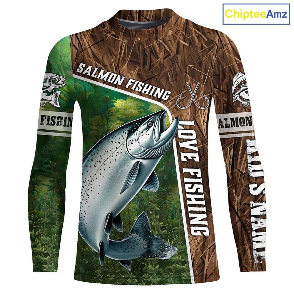 Personalized Chinook Salmon Fishing Shirts, Love Fishing Camo fish on 3D All Over Printed Shirts NQS5899