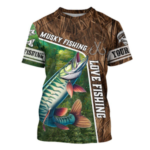 Personalized Musky Fishing Shirts, Love Fishing Camo fish on 3D All Over Printed Muskie Shirts NQS5900