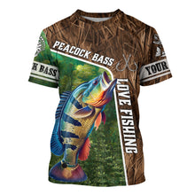 Load image into Gallery viewer, Personalized Peacock bass Fishing Shirts, Love Fishing Camo fish on 3D All Over Printed Shirts NQS5901