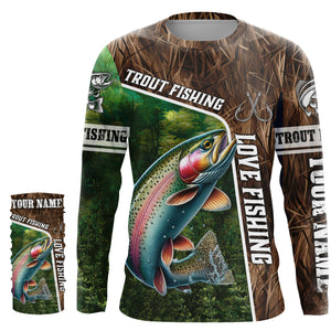 Personalized Rainbow trout Fishing Shirts, Love Fishing Camo fish on 3D All Over Printed Shirts NQS5902