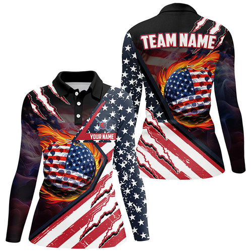 American Flag flame golf ball Women golf polo shirts custom golf outfits for ladies, patriot golf gift NQS8022