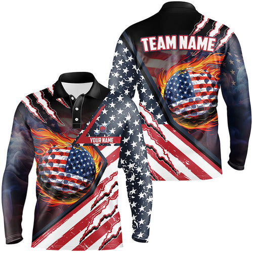 American Flag flame golf ball Mens golf polo shirts custom golf outfits for men, patriotic golf gifts NQS8022
