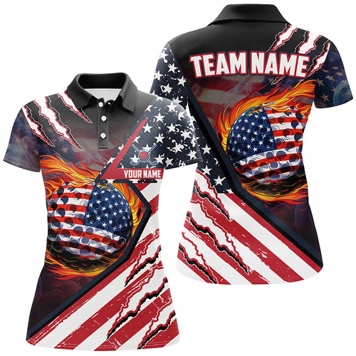 American Flag flame golf ball Women golf polo shirts custom golf outfits for ladies, patriot golf gift NQS8022