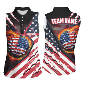 American Flag flame golf ball Women sleeveless golf polo shirts custom patriot golf outfits for ladies NQS8022