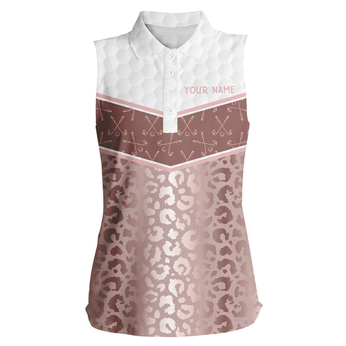 Pink leopard Pattern white golf ball skin Womens Sleeveless polo shirt Custom Golf Apparel For Ladies NQS8212