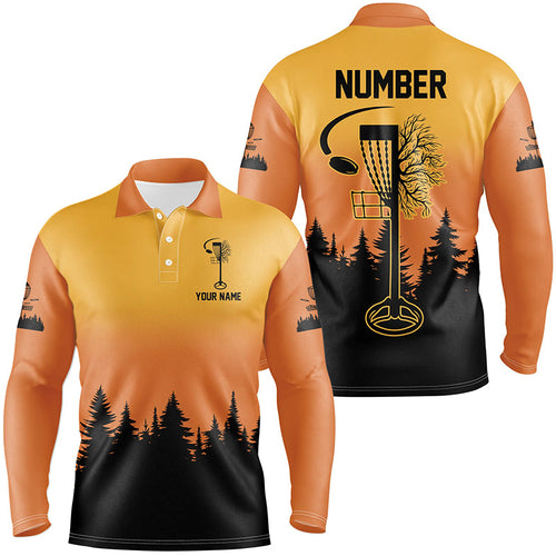 Black & orange Mens Disc golf polo shirts custom number disc golf jerseys, team disc golf attire NQS8215