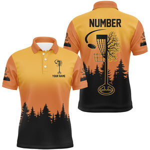 Black & orange Mens Disc golf polo shirts custom number disc golf jerseys, team frisbee golf attire NQS8215