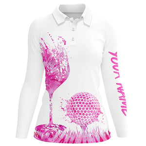 Pink tie dye golf wine Womens golf polo shirts Custom ladies golf attire, personalized golf gifts NQS8216