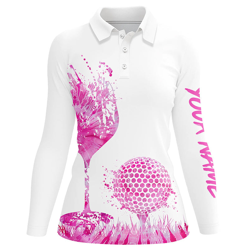 Pink tie dye golf wine Womens golf polo shirts Custom ladies golf attire, personalized golf gifts NQS8216