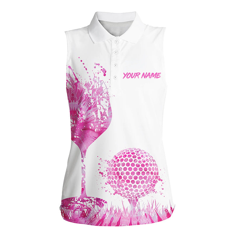 Pink tie dye golf wine Women sleeveless polo shirt Custom ladies golf attire, personalized golf gifts NQS8216