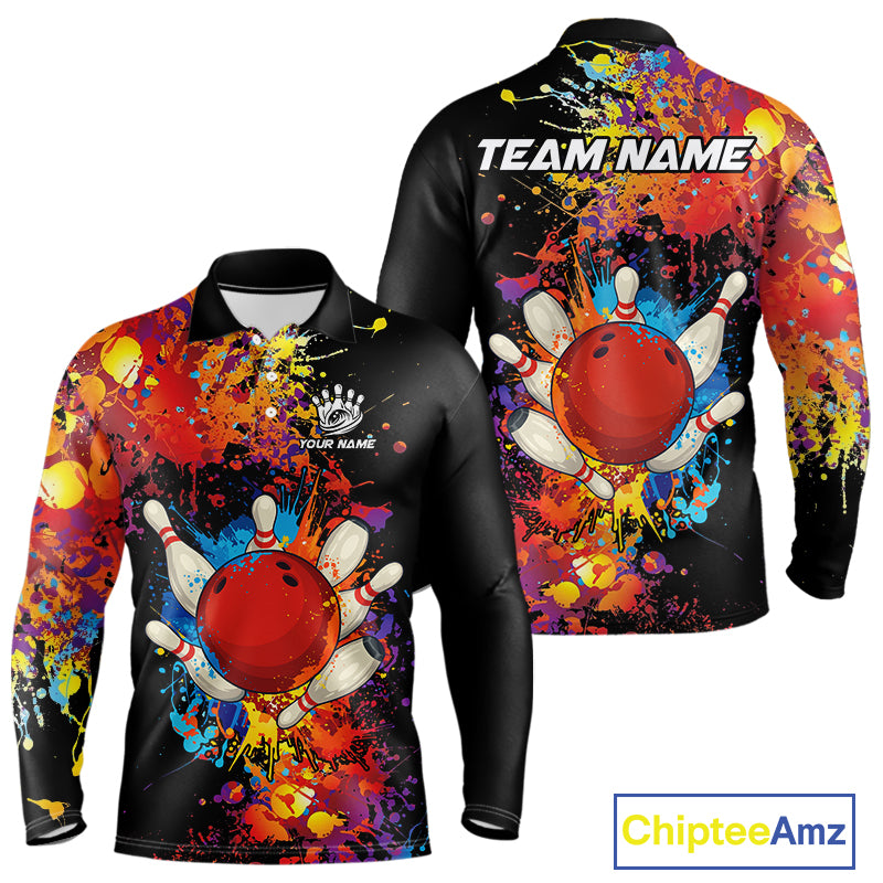Colorful bowling jerseys Bowling Polo, 1/4 Zip Shirt for Men Custom Bowling Team shirts for bowlers NQS10416
