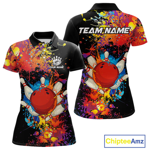 Colorful bowling jerseys Bowling Polo, 1/4 Zip Shirt for Women Custom Bowling Team shirts for bowlers NQS10416
