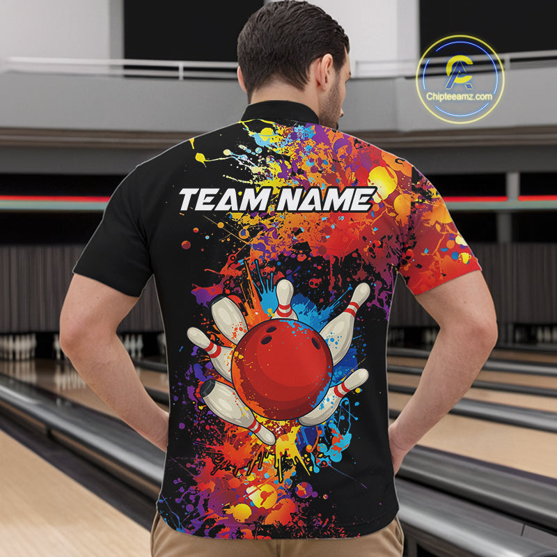Colorful bowling jerseys Bowling Polo, 1/4 Zip Shirt for Men Custom Bowling Team shirts for bowlers NQS10416