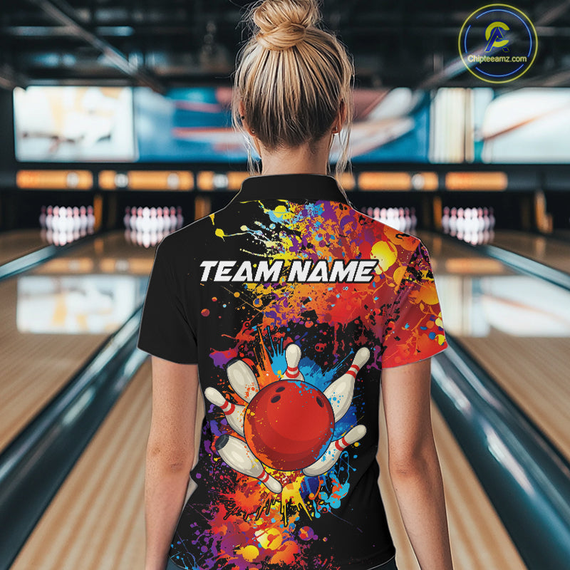 Colorful bowling jerseys Bowling Polo, 1/4 Zip Shirt for Women Custom Bowling Team shirts for bowlers NQS10416