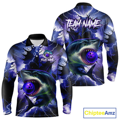 Purple Lightning thunder Shark Bowling Shirts for Men Custom Team Shark Bowling League Jersey NQS10418
