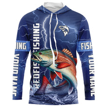 Load image into Gallery viewer, Redfish drum Fishing blue lightning jerseys custom performance Long Sleeve tournament fishing shirts NQS6330