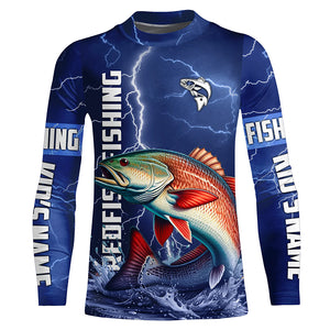 Redfish drum Fishing blue lightning jerseys custom performance Long Sleeve tournament fishing shirts NQS6330